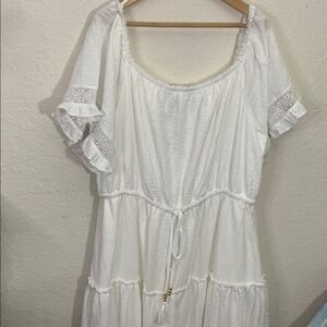 City Chic White Tiered Maxi Dress with crochet trim